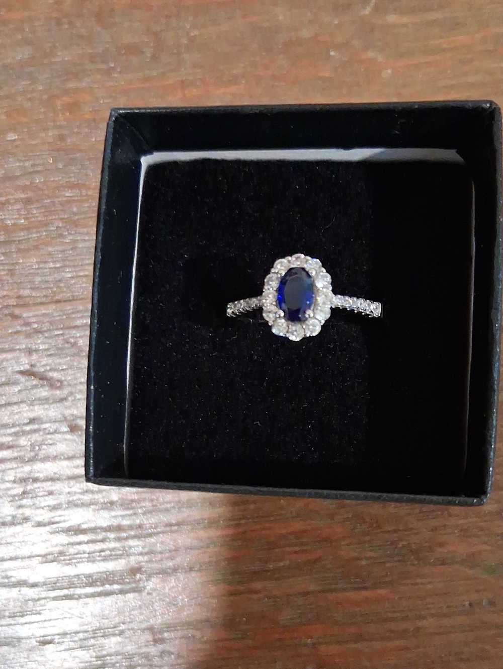 Sterling Silver Sapphire Halo Ring - Deep Blue